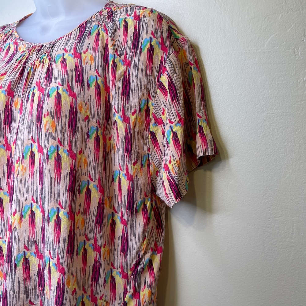 bimba & lola | Abstract Print Lightweight Silky Short Sleeve Detail Blouse - Picture 6 of 14